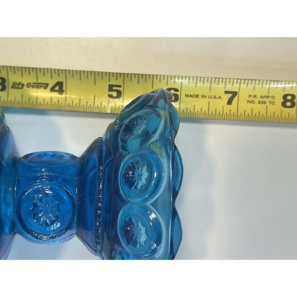 VTG LE Smith 8" Blue Glass Moon & Star Lidded Pedestal Compote Candy Dish GLOW - Picture 8 of 12
